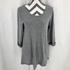 Daniel Buchler Maiyan 3/4 Sleeve Gray Striped Pocket T Shirt Small NWT